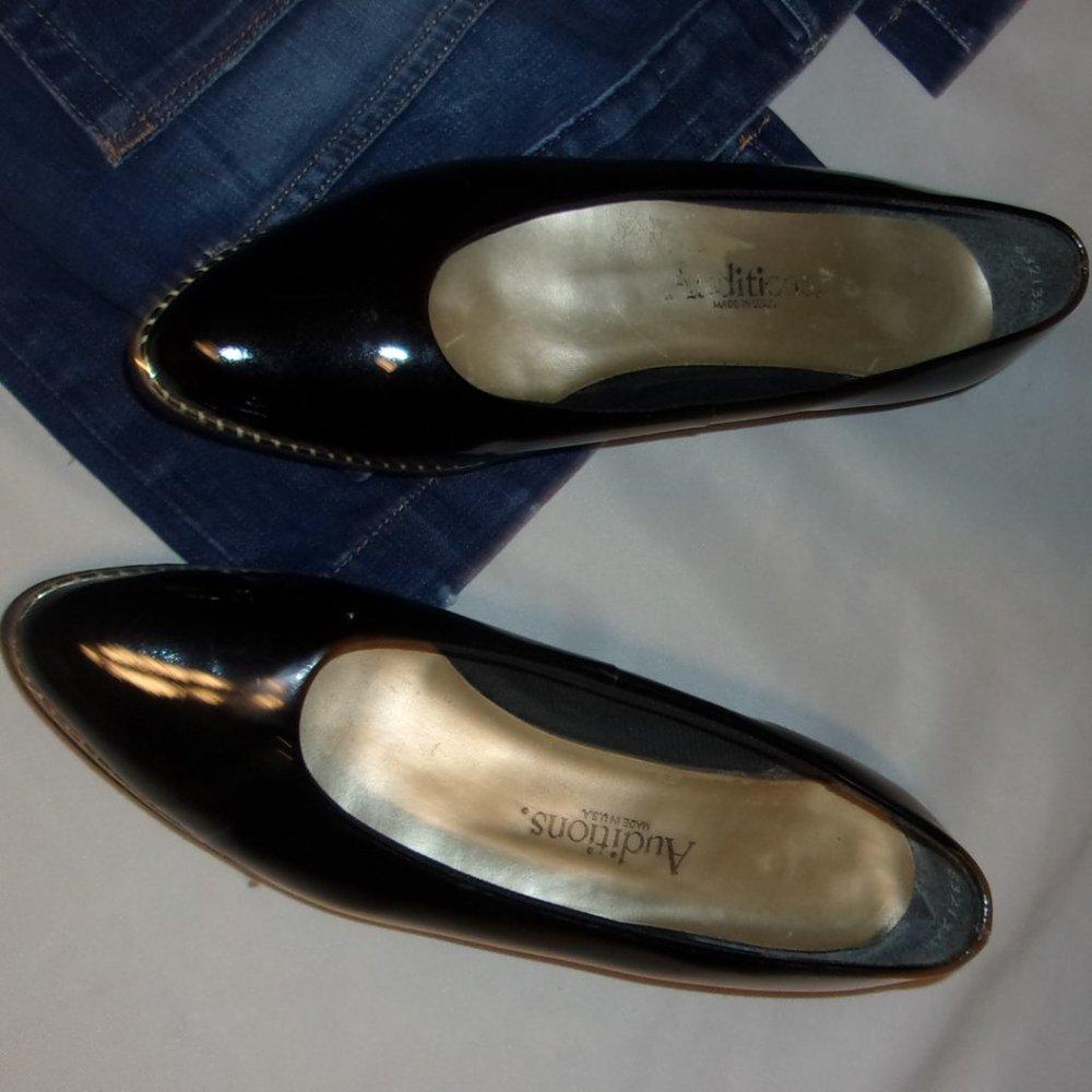womens size 8 medium black shiny casual dress flats shoes flat eight